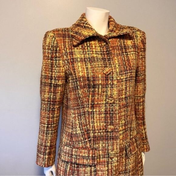 Vintage Tweed Long Coat Red, Black and Yellow Size S-M - Picture 4 of 10
